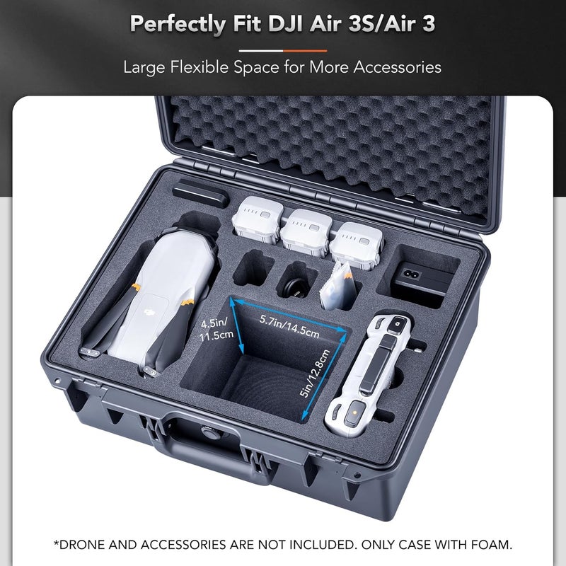 Lykus حقيبة صلبة مقاومة للماء Titan MA320 لـ DJI Air 3S/Air 3، DJI RC2/RC-N3، مساحة مرنة كبيرة، تصل إلى 7 بطاريات [حقيبة فقط] - Image 3